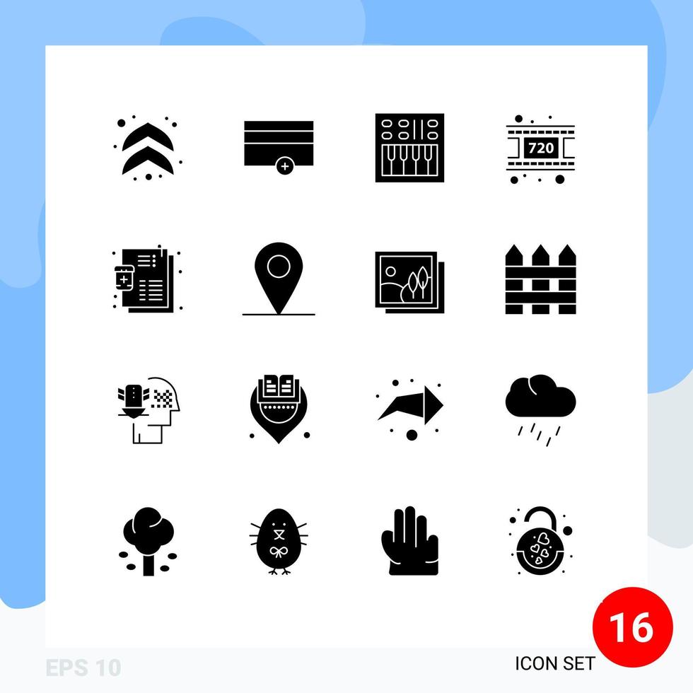 Universal Icon Symbols Group of 16 Modern Solid Glyphs of medicine illness loudspeaker video movie Editable Vector Design Elements