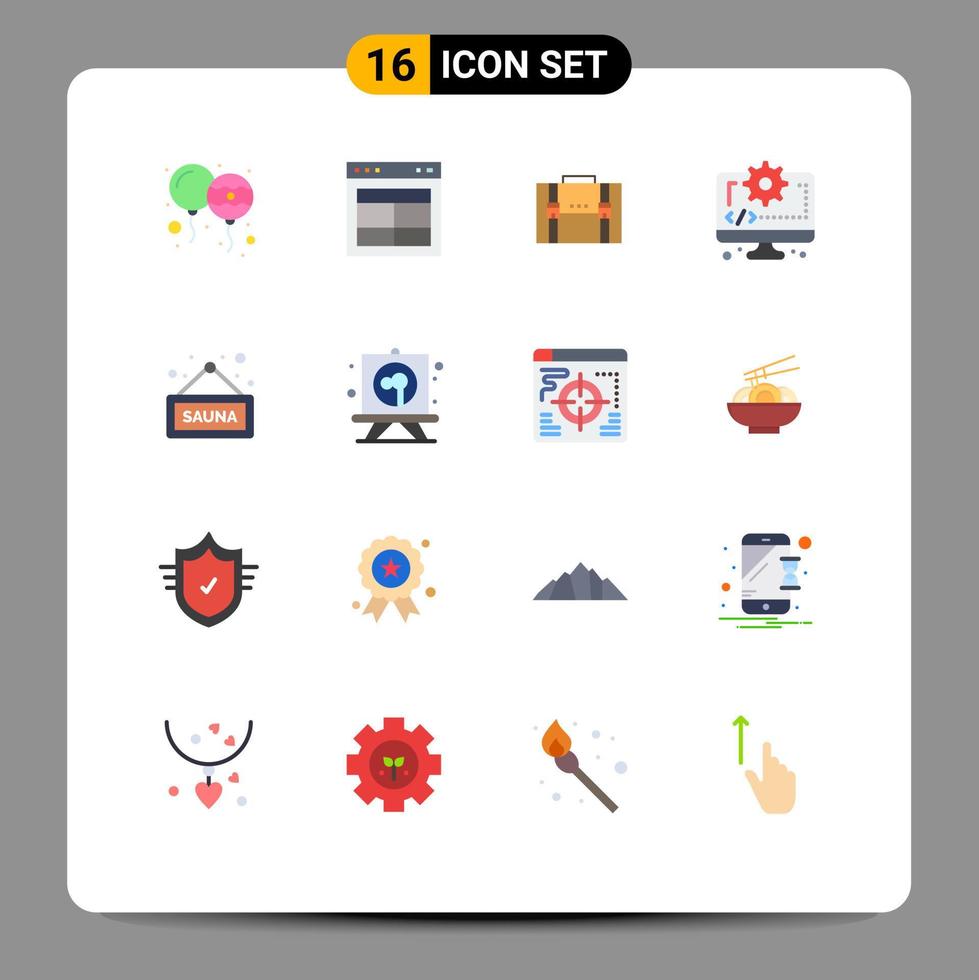 Modern Set of 16 Flat Colors and symbols such as coding suitcase website portfolio documents Editable Pack of Creative Vector Design Elements