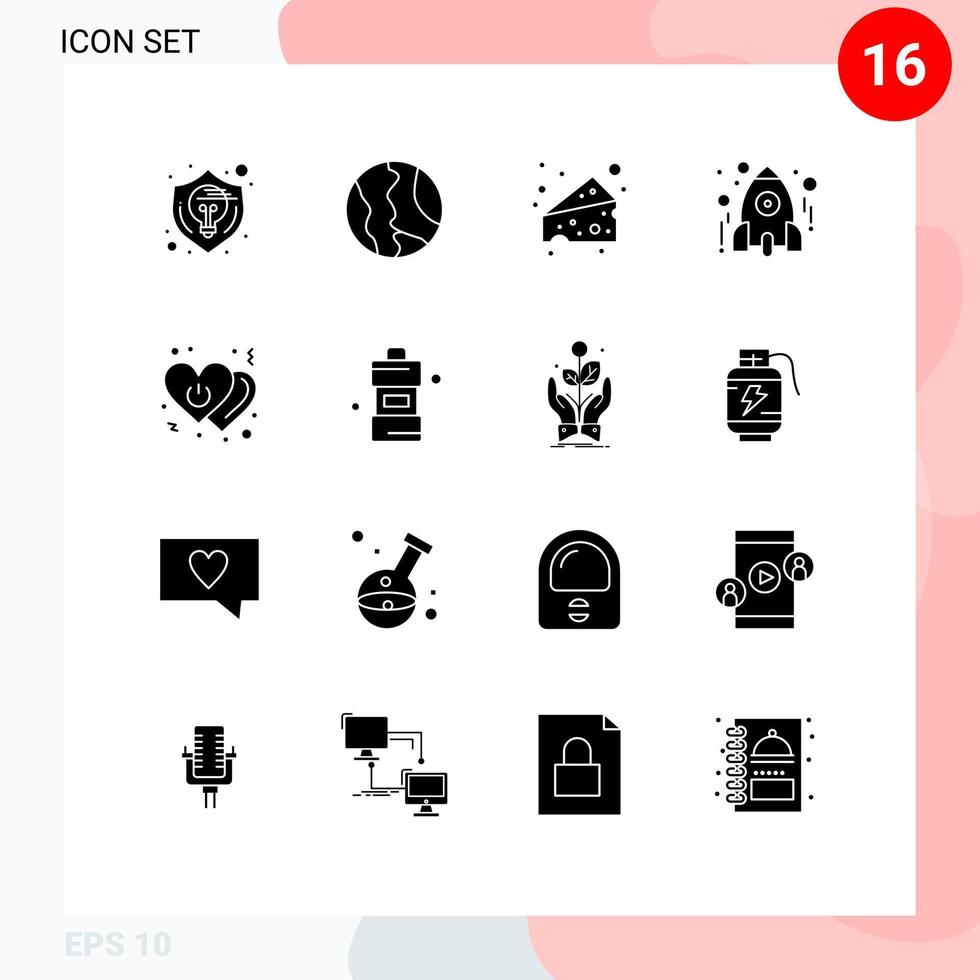 16 Universal Solid Glyph Signs Symbols of study rocket world learn swiss Editable Vector Design Elements