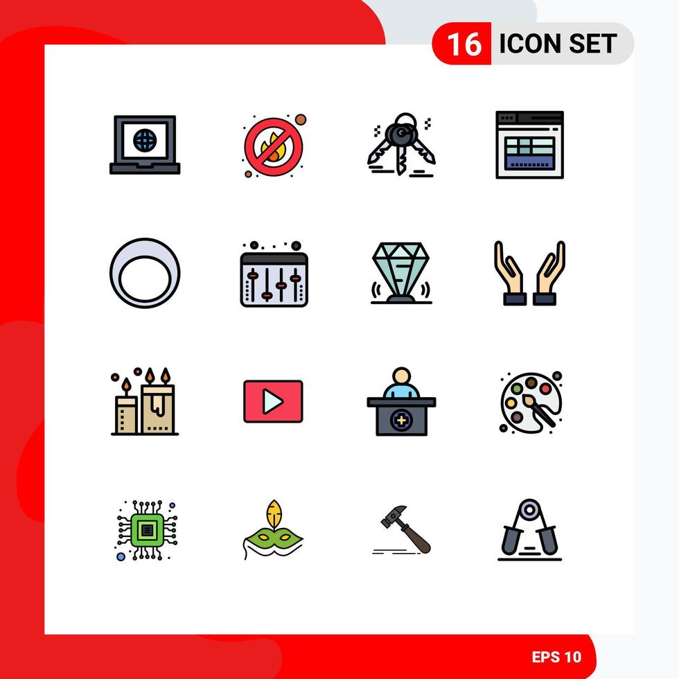 Universal Icon Symbols Group of 16 Modern Flat Color Filled Lines of adjustment fashion real estate bracelet website Editable Creative Vector Design Elements