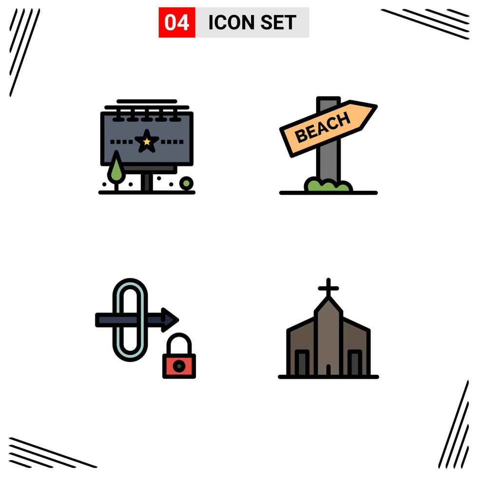 Set of 4 Modern UI Icons Symbols Signs for ads lock billboard travel building Editable Vector Design Elements