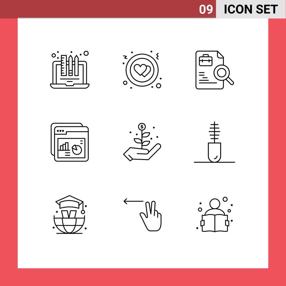 Set of 9 Modern UI Icons Symbols Signs for growth web worker rate analysis Editable Vector Design Elements