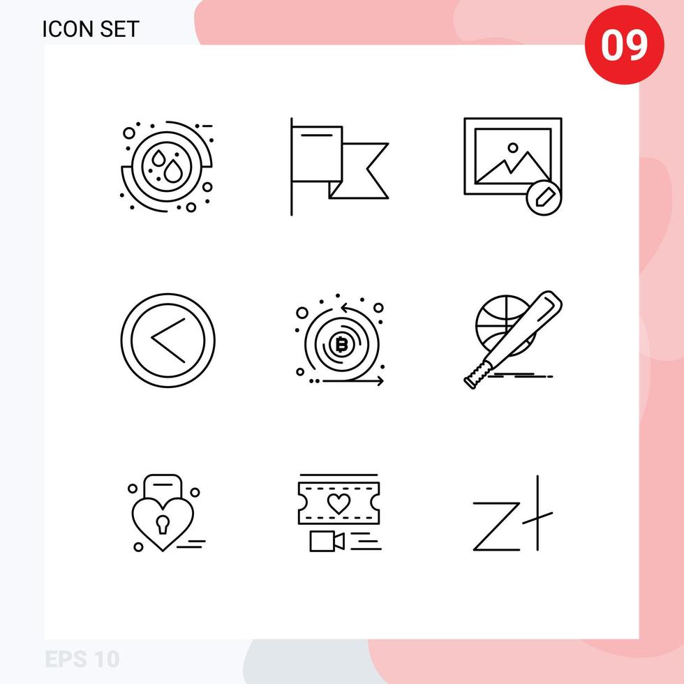 Stock Vector Icon Pack of 9 Line Signs and Symbols for emission crypto image coin left Editable Vector Design Elements