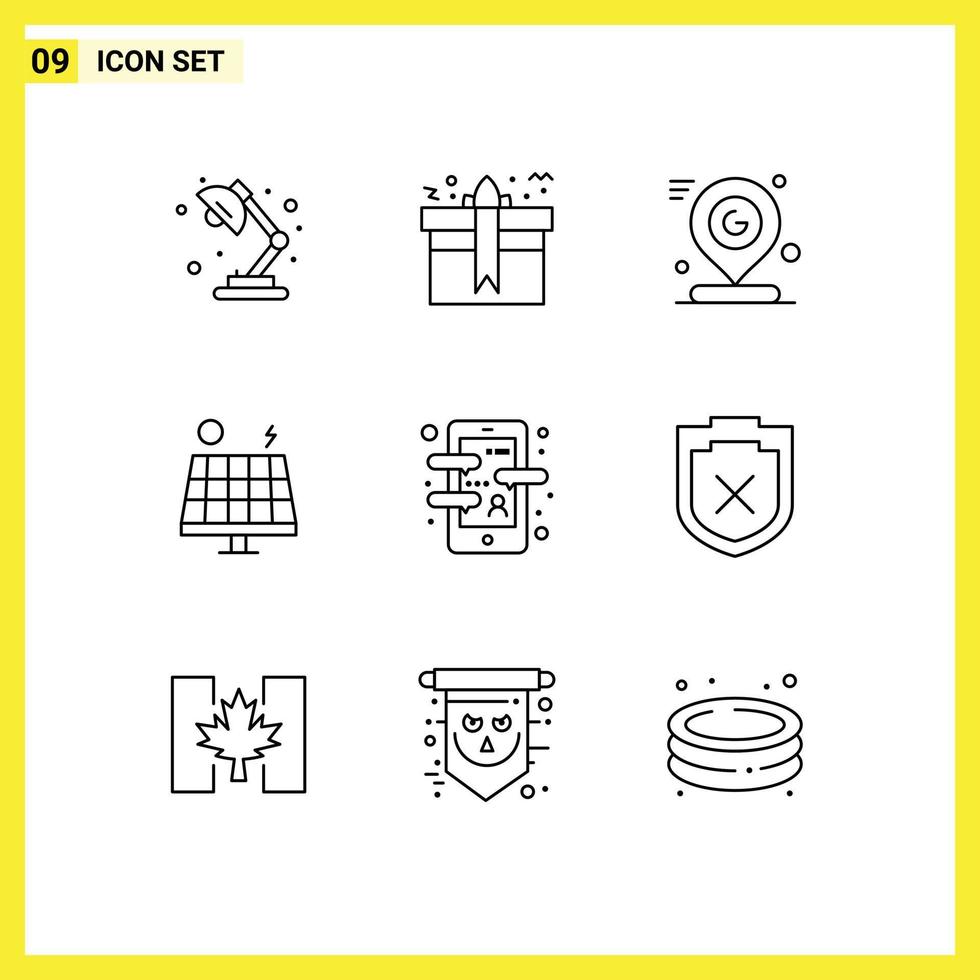User Interface Pack of 9 Basic Outlines of solar environment birthday energy location Editable Vector Design Elements