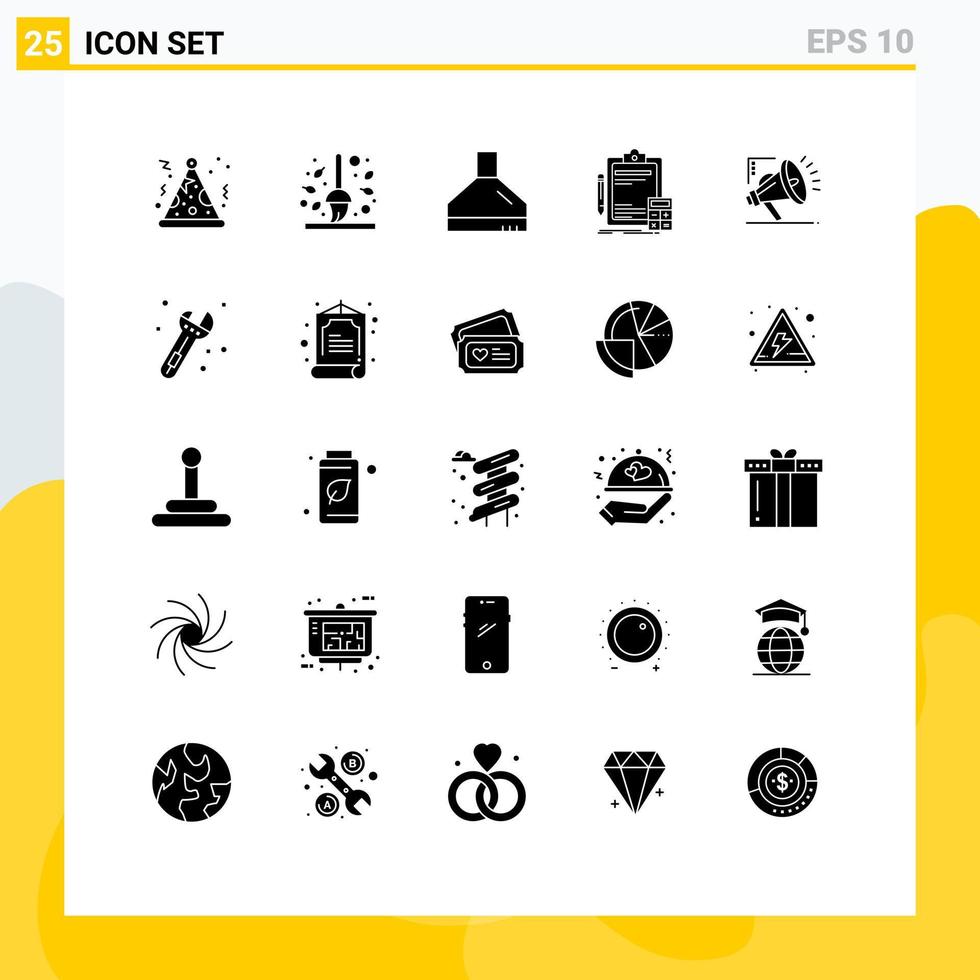Group of 25 Solid Glyphs Signs and Symbols for atoumation audit extractor finance banking Editable Vector Design Elements