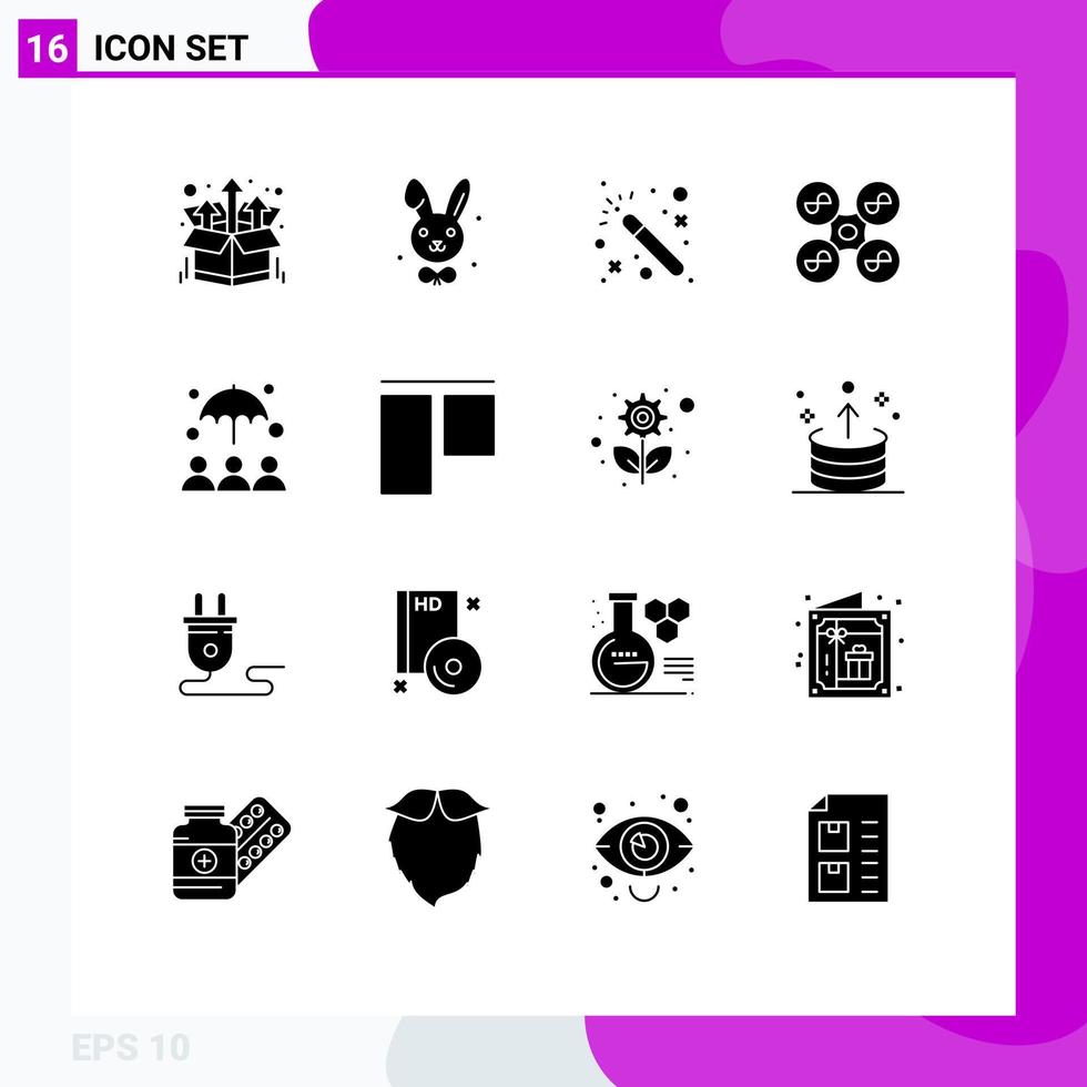 16 Solid Glyph concept for Websites Mobile and Apps align protection wizard insurance quad copter Editable Vector Design Elements