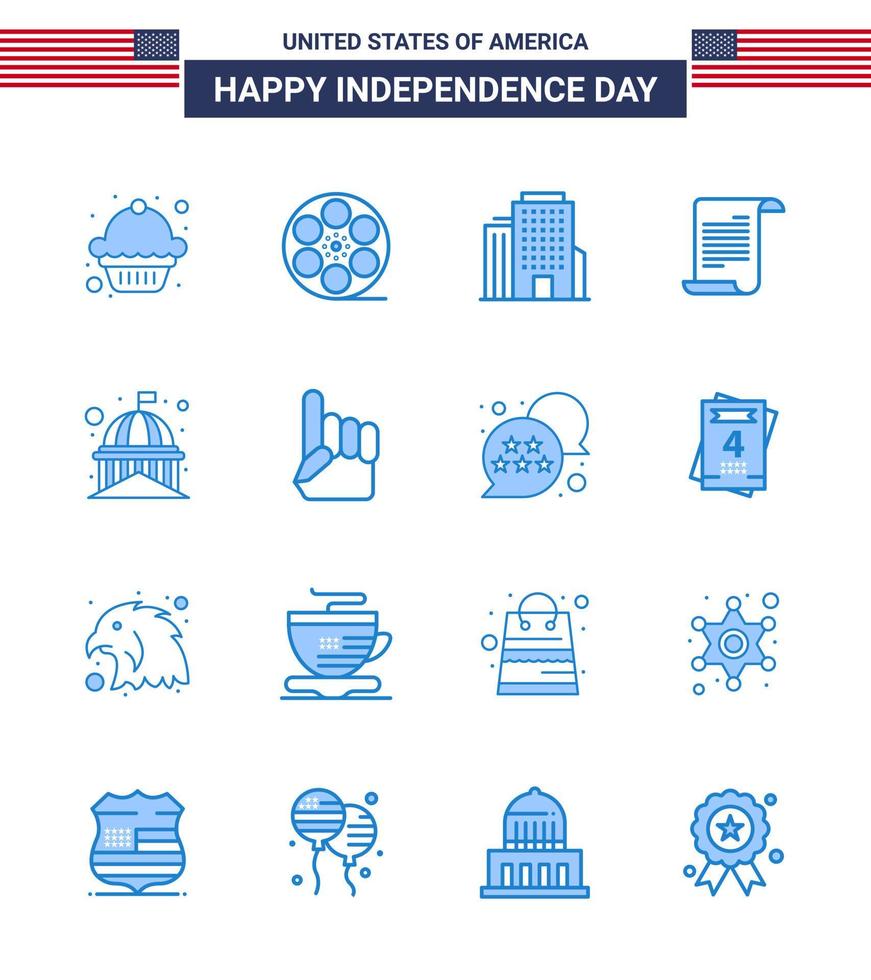 16 Blue Signs for USA Independence Day usa house office building american Editable USA Day Vector Design Elements