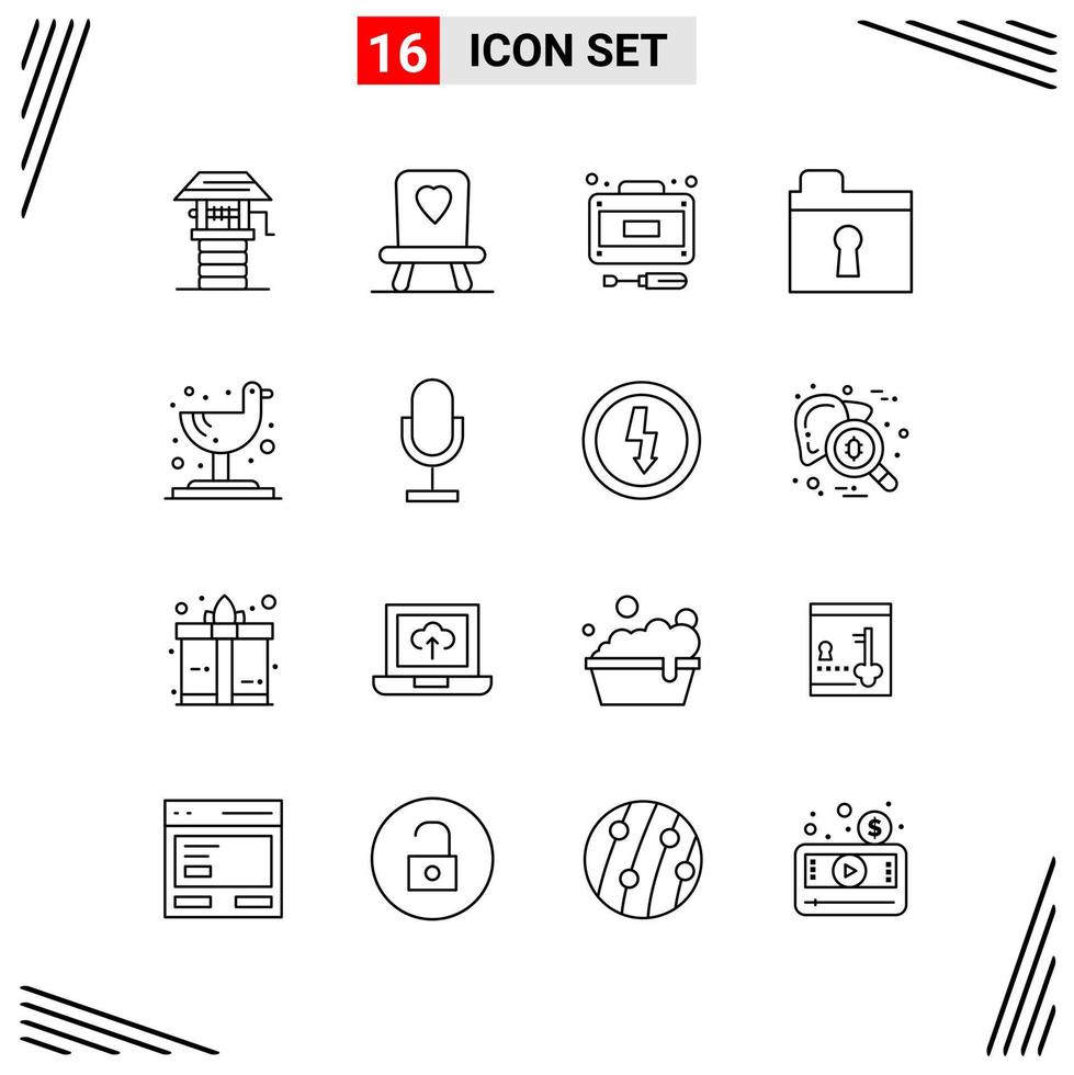 16 iconos estilo de línea basados en cuadrícula símbolos de esquema creativos para el diseño de sitios web signos de icono de línea simple aislados en fondo blanco 16 conjunto de iconos fondo de vector de icono negro creativo