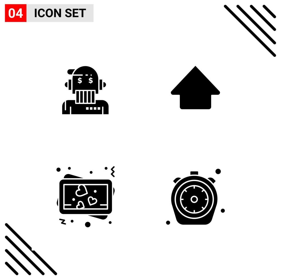 Pixle Perfect Set of 4 Solid Icons Glyph Icon Set for Webite Designing and Mobile Applications Interface Creative Black Icon vector background