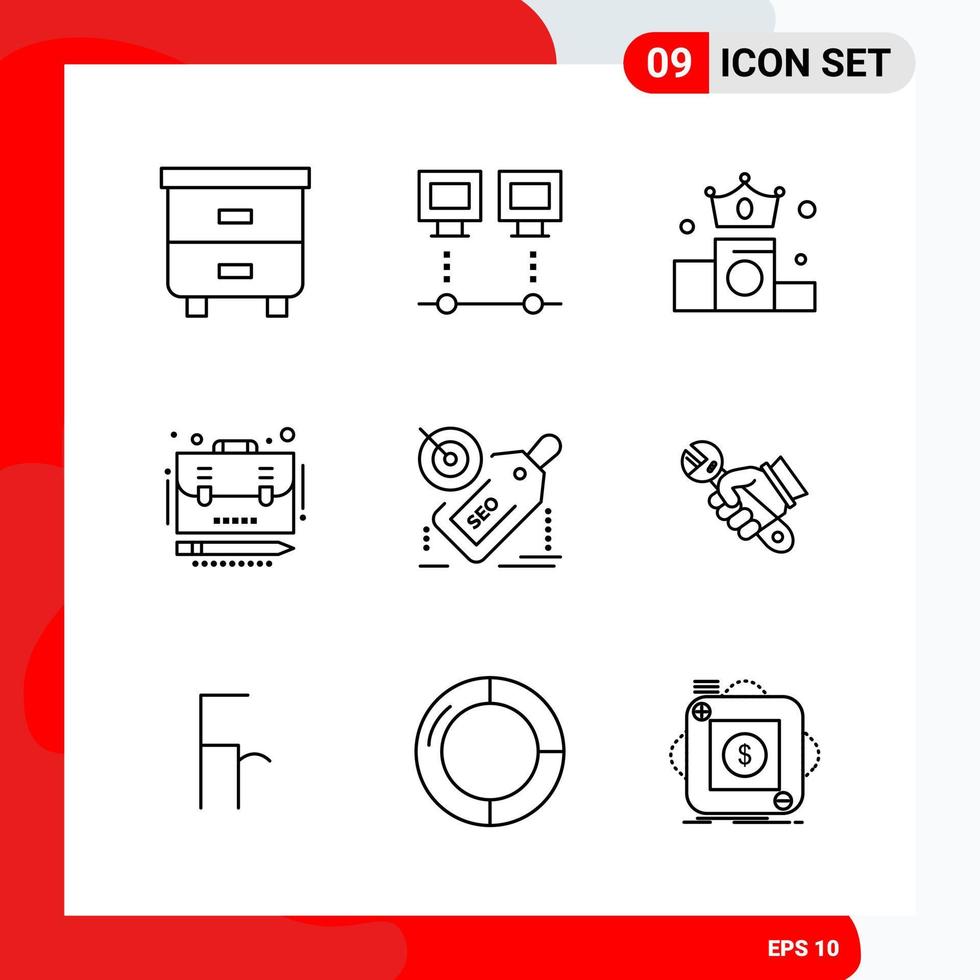 Creative Set of 9 Universal Outline Icons isolated on White Background Creative Black Icon vector background