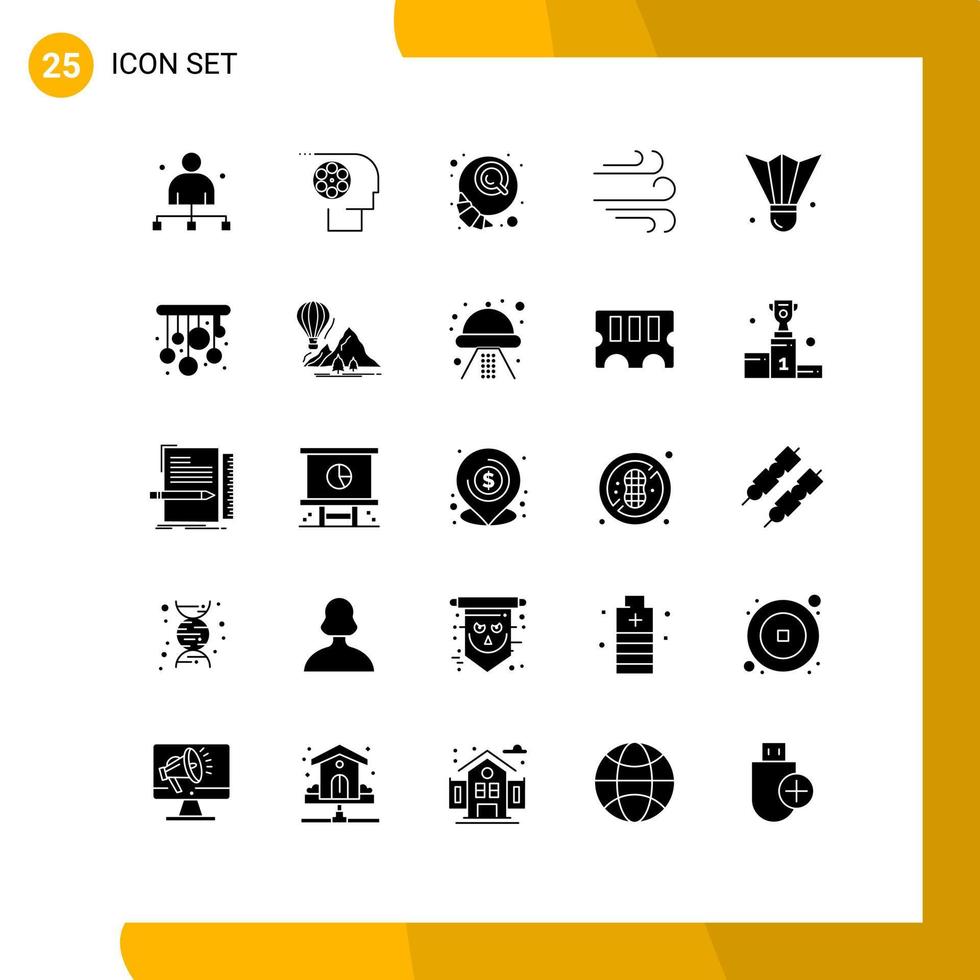 25 Thematic Vector Solid Glyphs and Editable Symbols of badminton weather movie direction croissant Editable Vector Design Elements