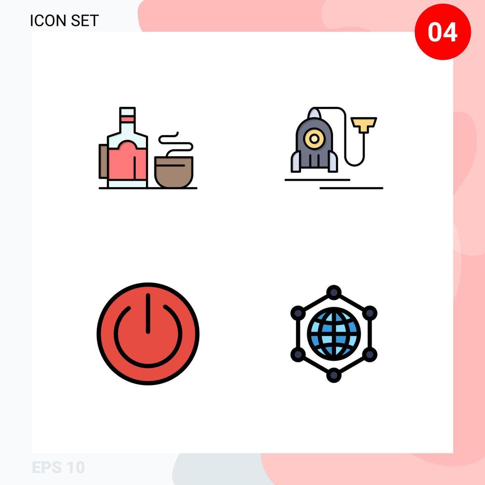 Pictogram Set of 4 Simple Filledline Flat Colors of tea off hotel hotel power Editable Vector Design Elements