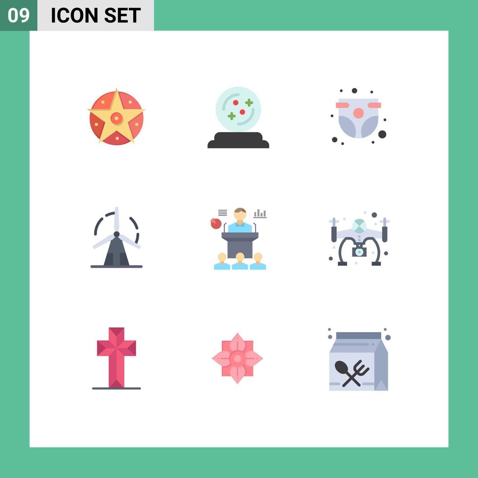 9 Thematic Vector Flat Colors and Editable Symbols of windmill green baby energy infant Editable Vector Design Elements