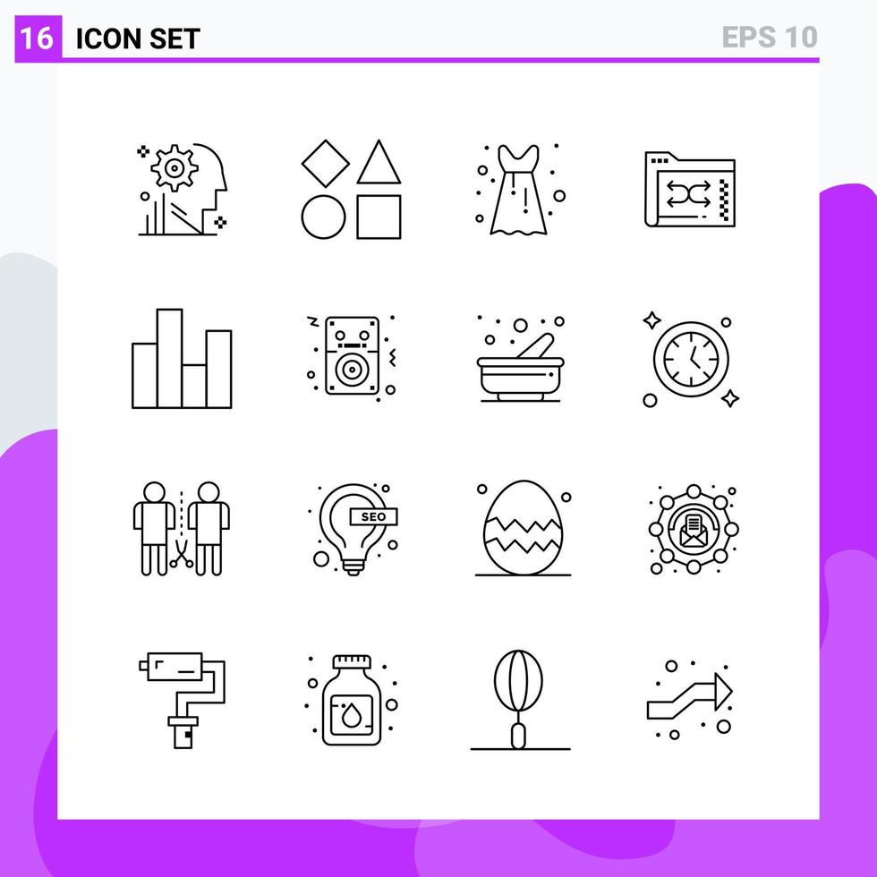 conjunto de 16 iconos en estilo de línea símbolos de contorno creativo para el diseño de sitios web y aplicaciones móviles signo de icono de línea simple aislado en fondo blanco 16 iconos fondo de vector de icono negro creativo