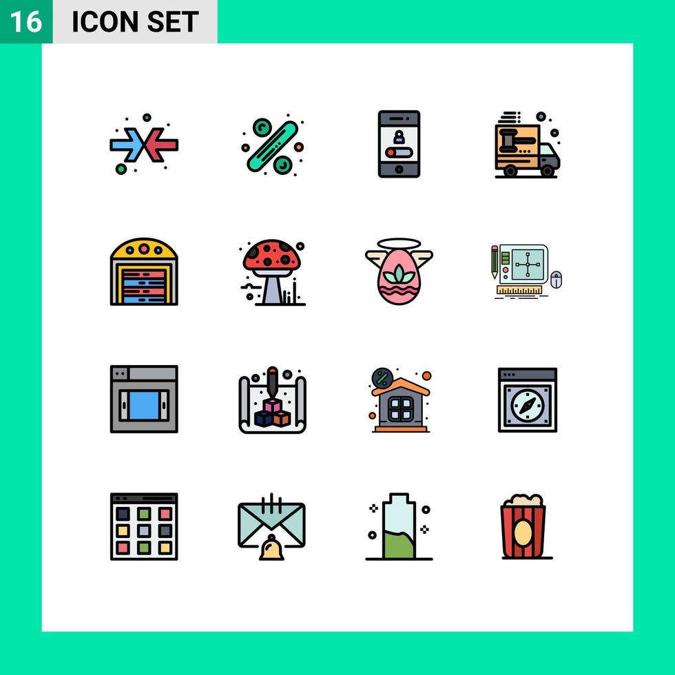 Pictogram Set of 16 Simple Flat Color Filled Lines of city car mobile buy truck Editable Creative Vector Design Elements