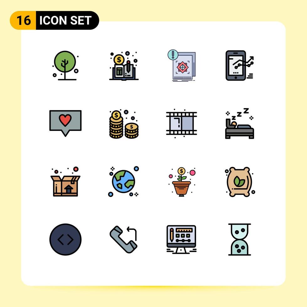 Set of 16 Vector Flat Color Filled Lines on Grid for like progress standard mobile chart Editable Creative Vector Design Elements