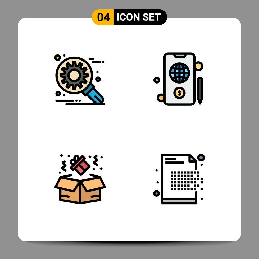 Filledline Flat Color Pack of 4 Universal Symbols of customize gift setting dollar data Editable Vector Design Elements
