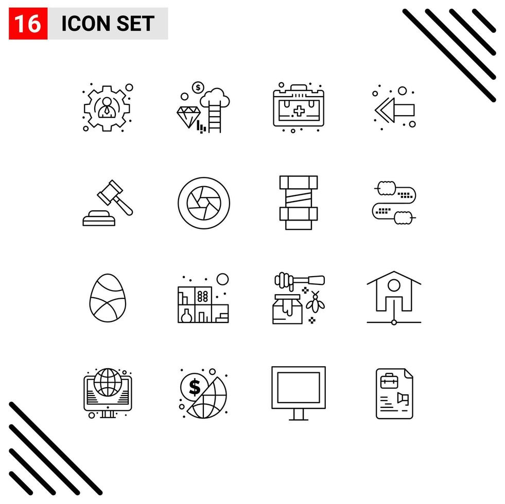 Set of 16 Modern UI Icons Symbols Signs for film law health judge left Editable Vector Design Elements