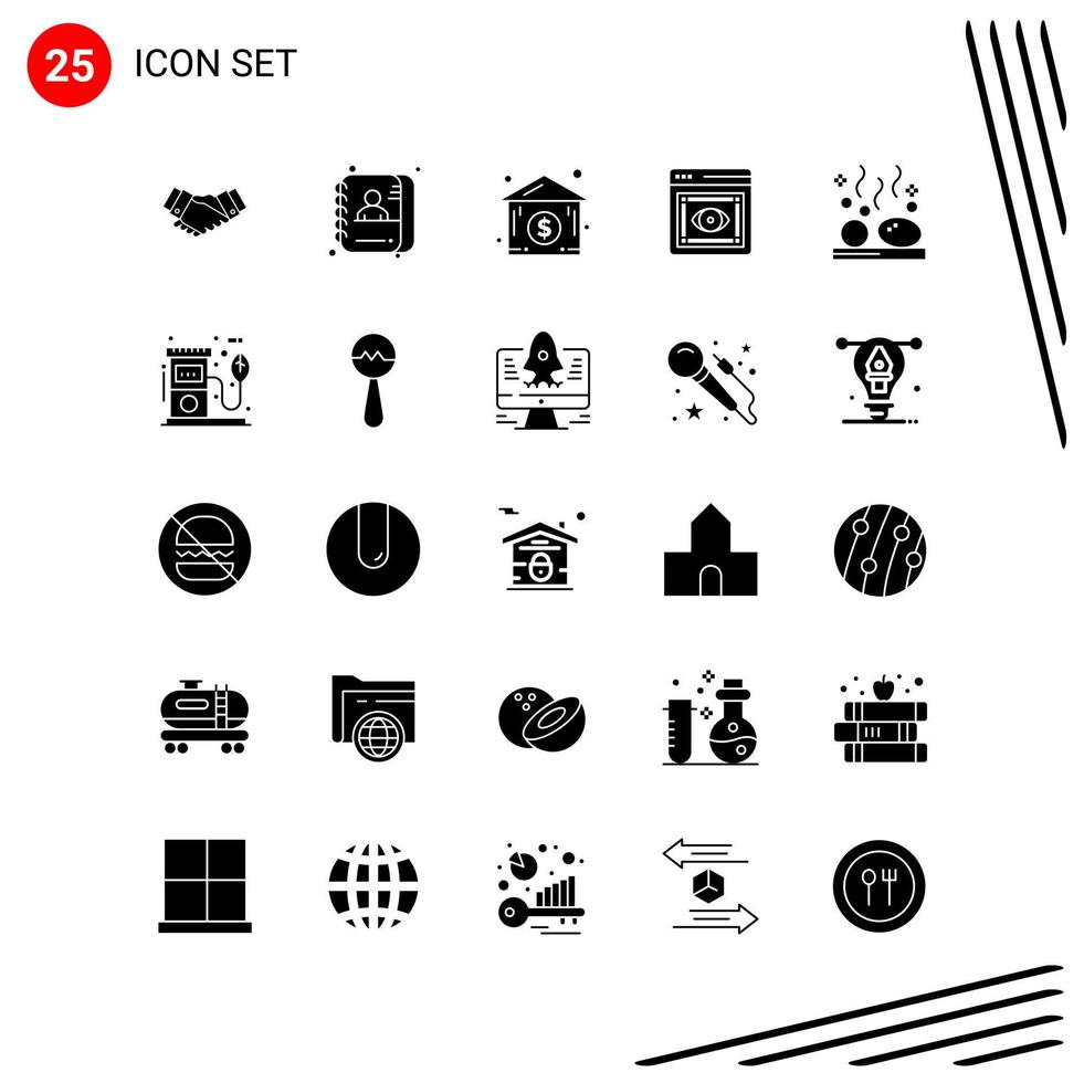 Collection of 25 Vector Icons in solid style Pixle Perfect Glyph Symbols for Web and Mobile Solid Icon Signs on White Background 25 Icons Creative Black Icon vector background