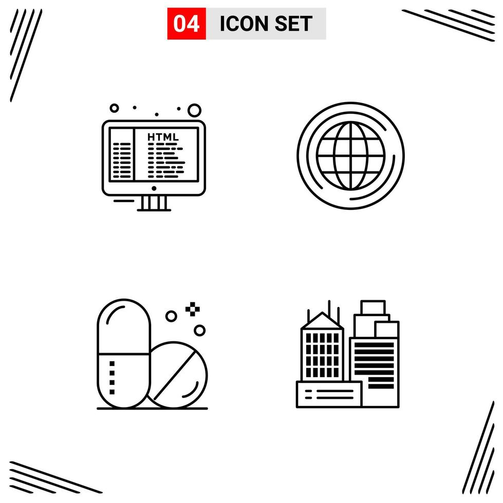 4 Icons Line Style Grid Based Creative Outline Symbols for Website Design Simple Line Icon Signs Isolated on White Background 4 Icon Set Creative Black Icon vector background