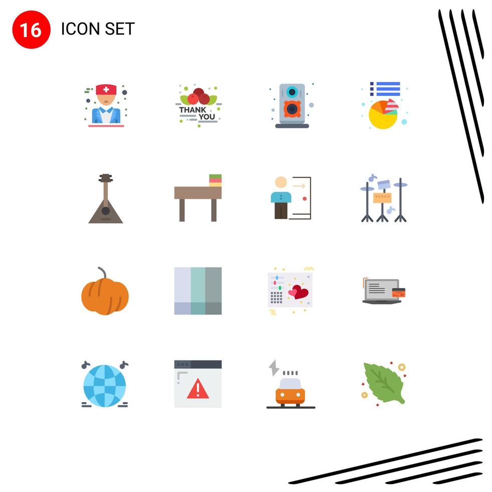 Universal Icon Symbols Group of 16 Modern Flat Colors of sound instrument loudspeaker balalaika statistics Editable Pack of Creative Vector Design Elements