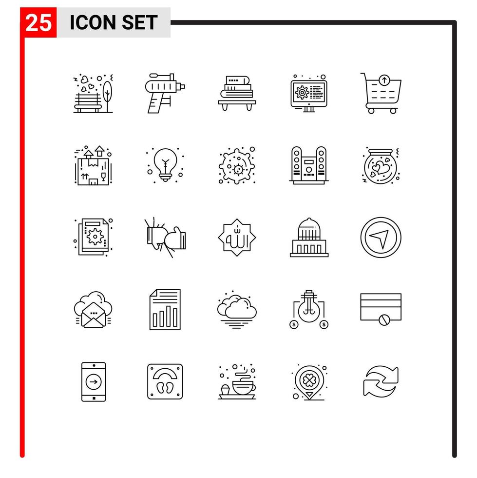 Group of 25 Lines Signs and Symbols for checkout gear drilling development books Editable Vector Design Elements