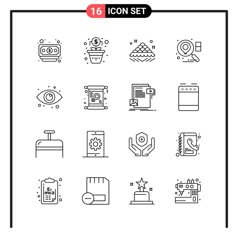 Set of 16 Line Style Icons for web and mobile Outline Symbols for print Line Icon Signs Isolated on White Background 16 Icon Set Creative Black Icon vector background