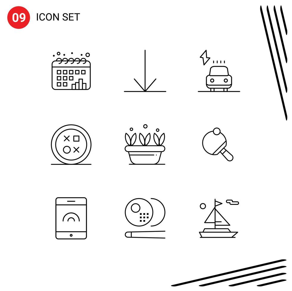 Universal Icon Symbols Group of 9 Modern Outlines of plant growth electric shape development Editable Vector Design Elements