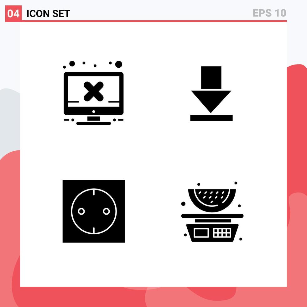 Universal Icon Symbols Group of 4 Modern Solid Glyphs of computer modern error download food Editable Vector Design Elements