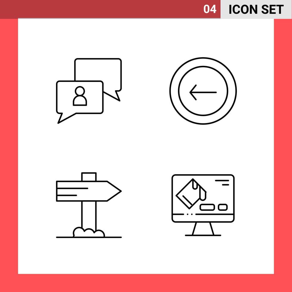 4 Icon Pack Line Style Outline Symbols on White Background Simple Signs for general designing Creative Black Icon vector background