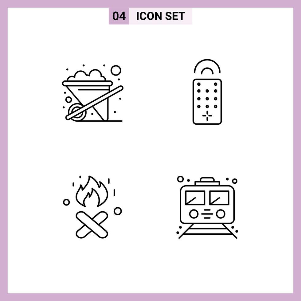 Line Pack of 4 Universal Symbols of construction metro control fire subway Editable Vector Design Elements