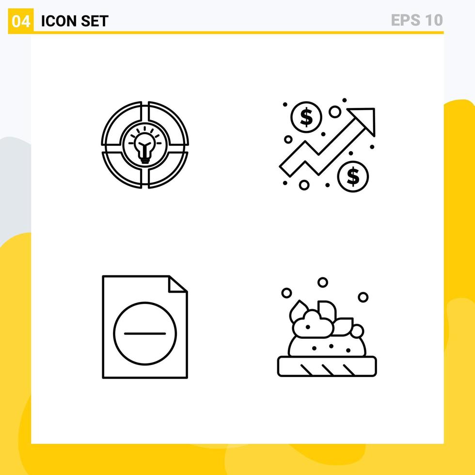User Interface Pack of 4 Basic Filledline Flat Colors of bulb delete light chart file Editable Vector Design Elements