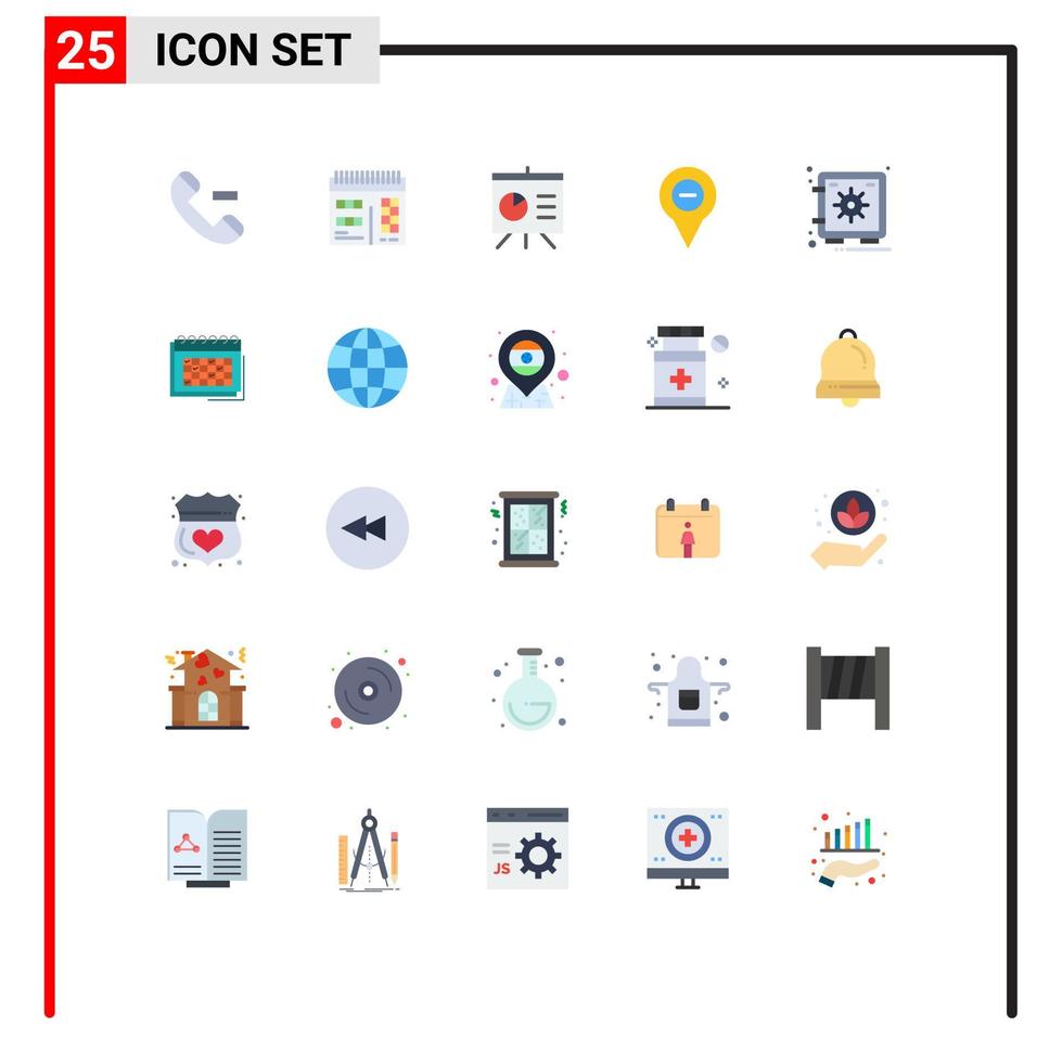 Set of 25 Modern UI Icons Symbols Signs for vault safe presentation locker pin Editable Vector Design Elements