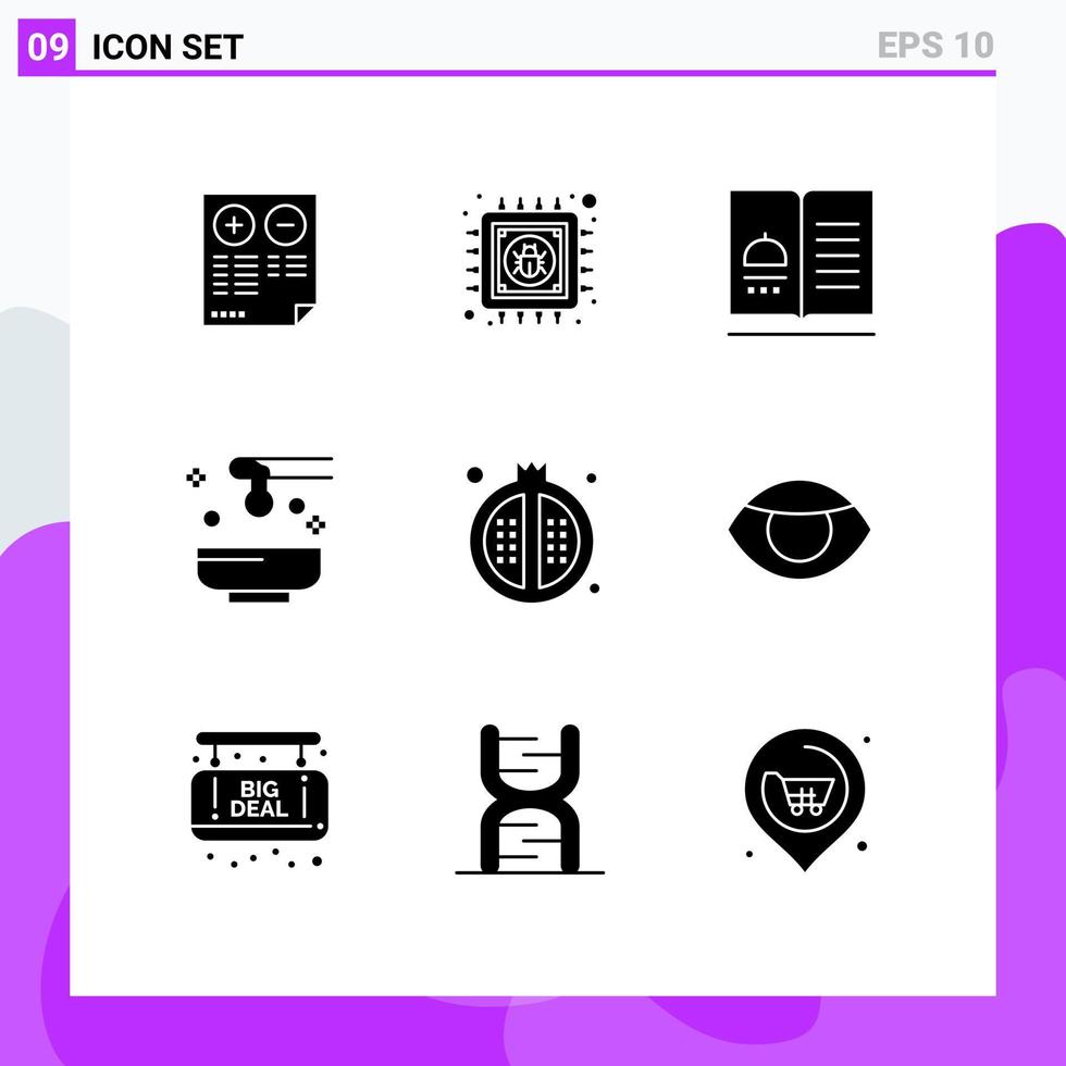 Mobile Interface Solid Glyph Set of 9 Pictograms of spa honey information beauty recipes Editable Vector Design Elements
