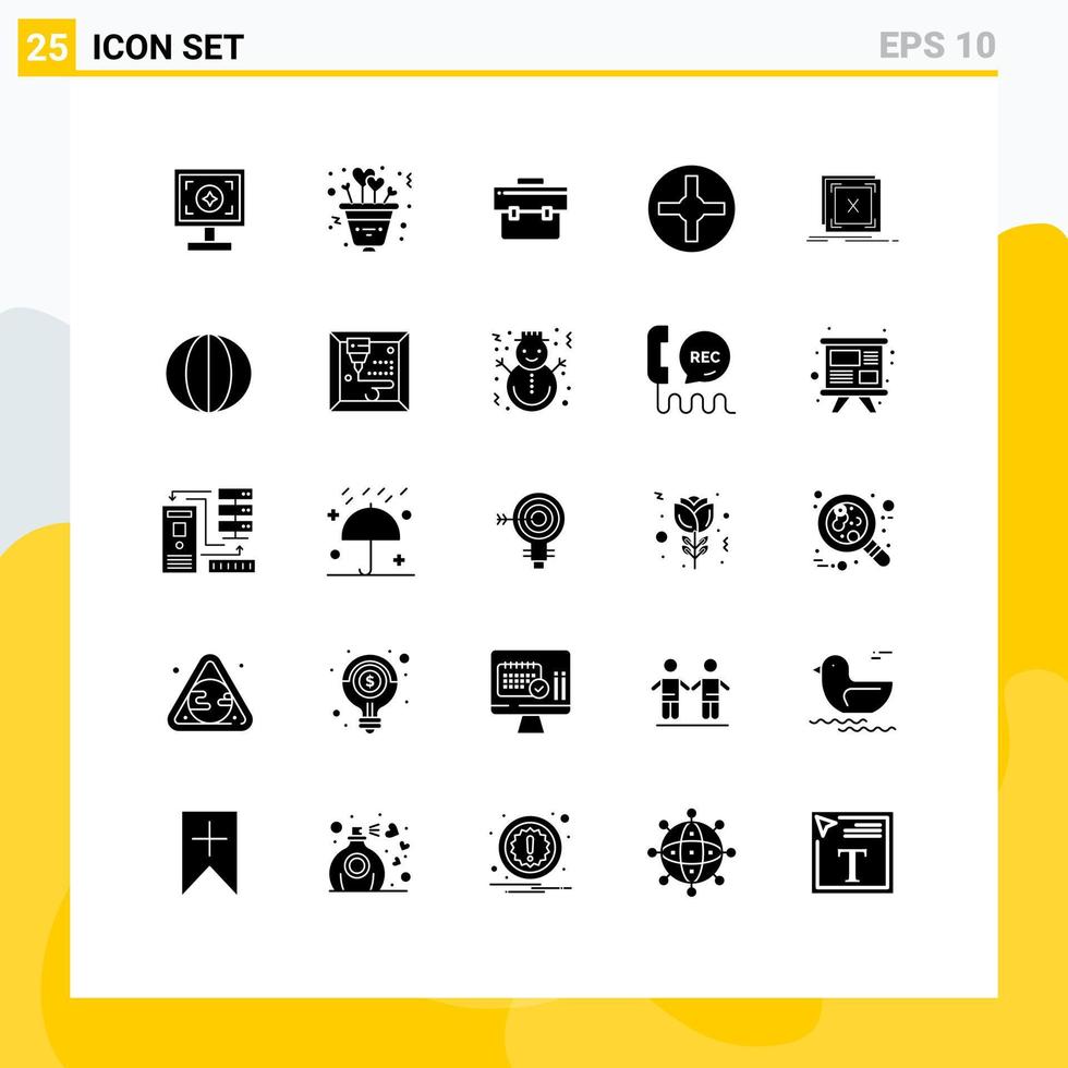 Solid Glyph Pack of 25 Universal Symbols of message error bag screwdriver cross Editable Vector Design Elements
