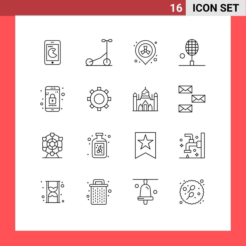 16 Outline concept for Websites Mobile and Apps lock tennis racket placeholder tennis racket Editable Vector Design Elements