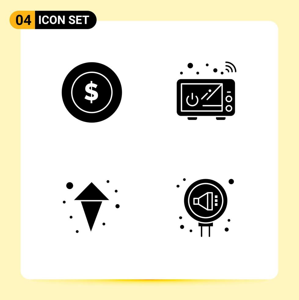 Universal Icon Symbols Group of 4 Modern Solid Glyphs of dollar coin up connect microwave pr Editable Vector Design Elements