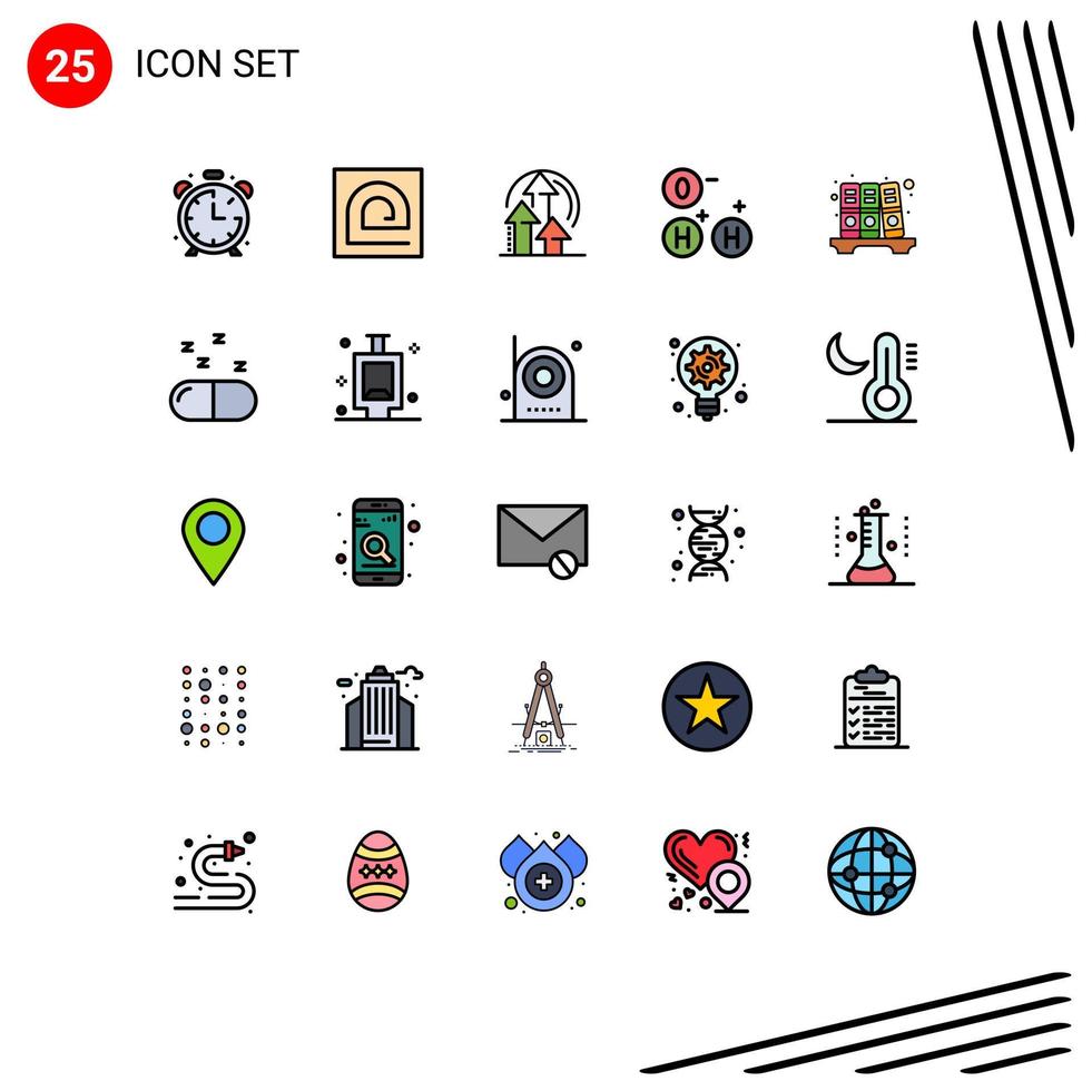 Mobile Interface Filled line Flat Color Set of 25 Pictograms of files space reader science product Editable Vector Design Elements