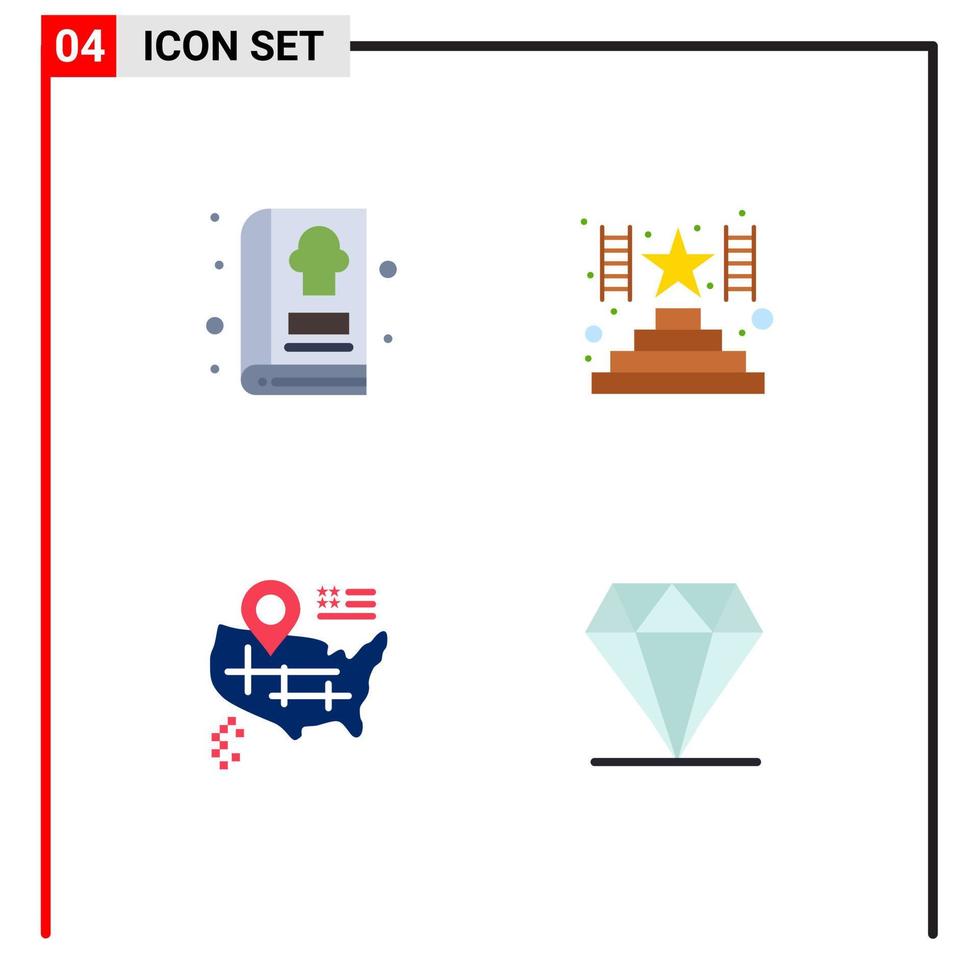 Set of 4 Commercial Flat Icons pack for book american kitchen award jewelry Editable Vector Design Elements