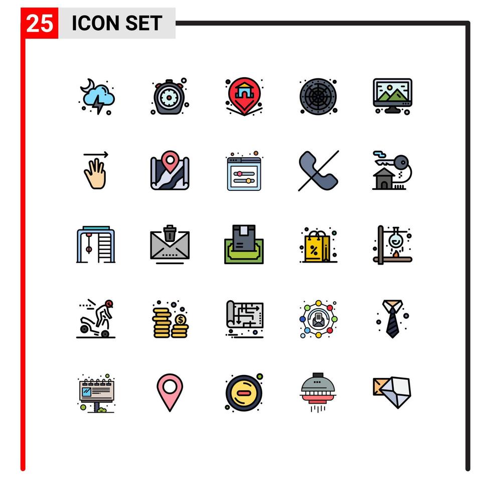 Mobile Interface Filled line Flat Color Set of 25 Pictograms of creative game timer wheel home Editable Vector Design Elements