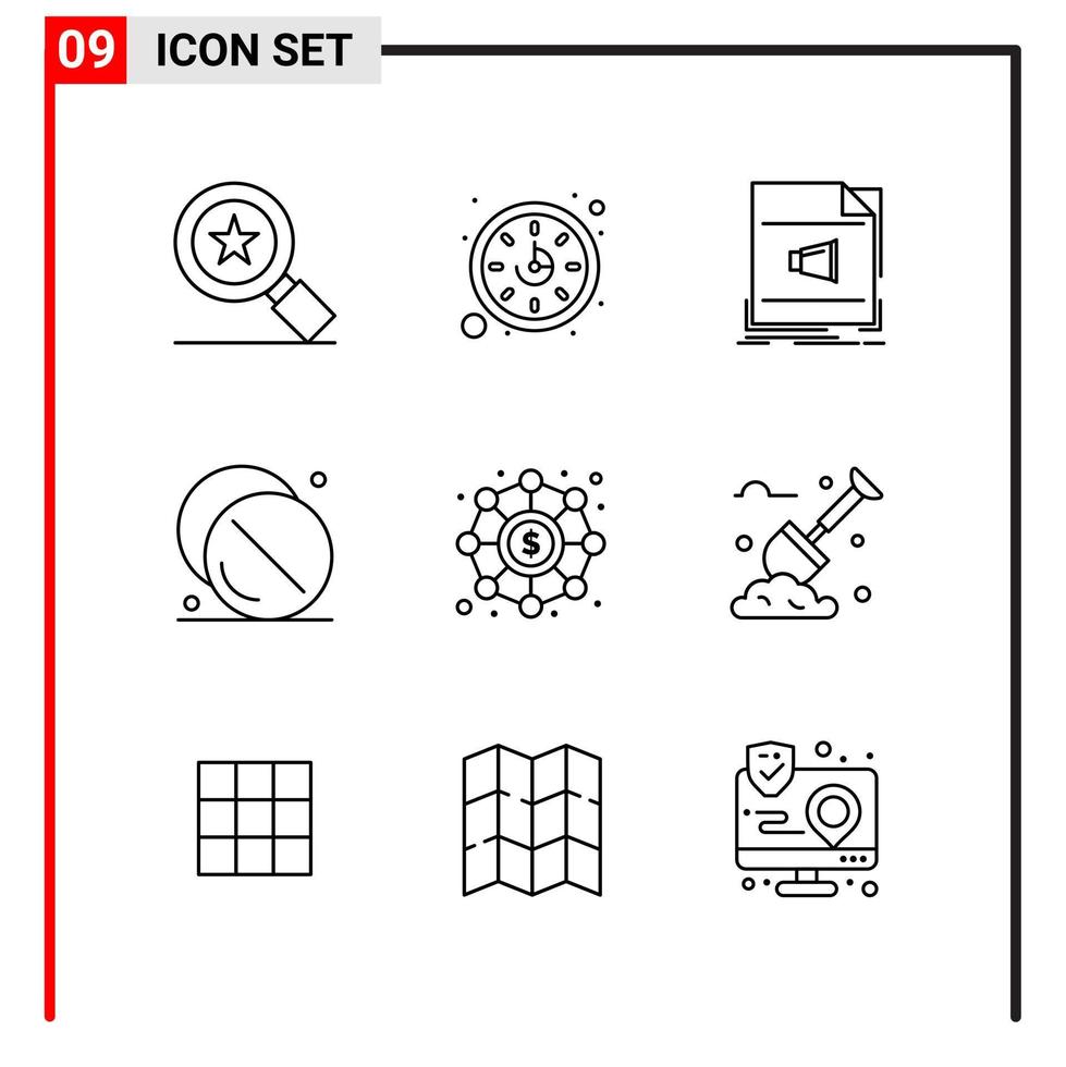 9 General Icons for website design print and mobile apps 9 Outline Symbols Signs Isolated on White Background 9 Icon Pack Creative Black Icon vector background