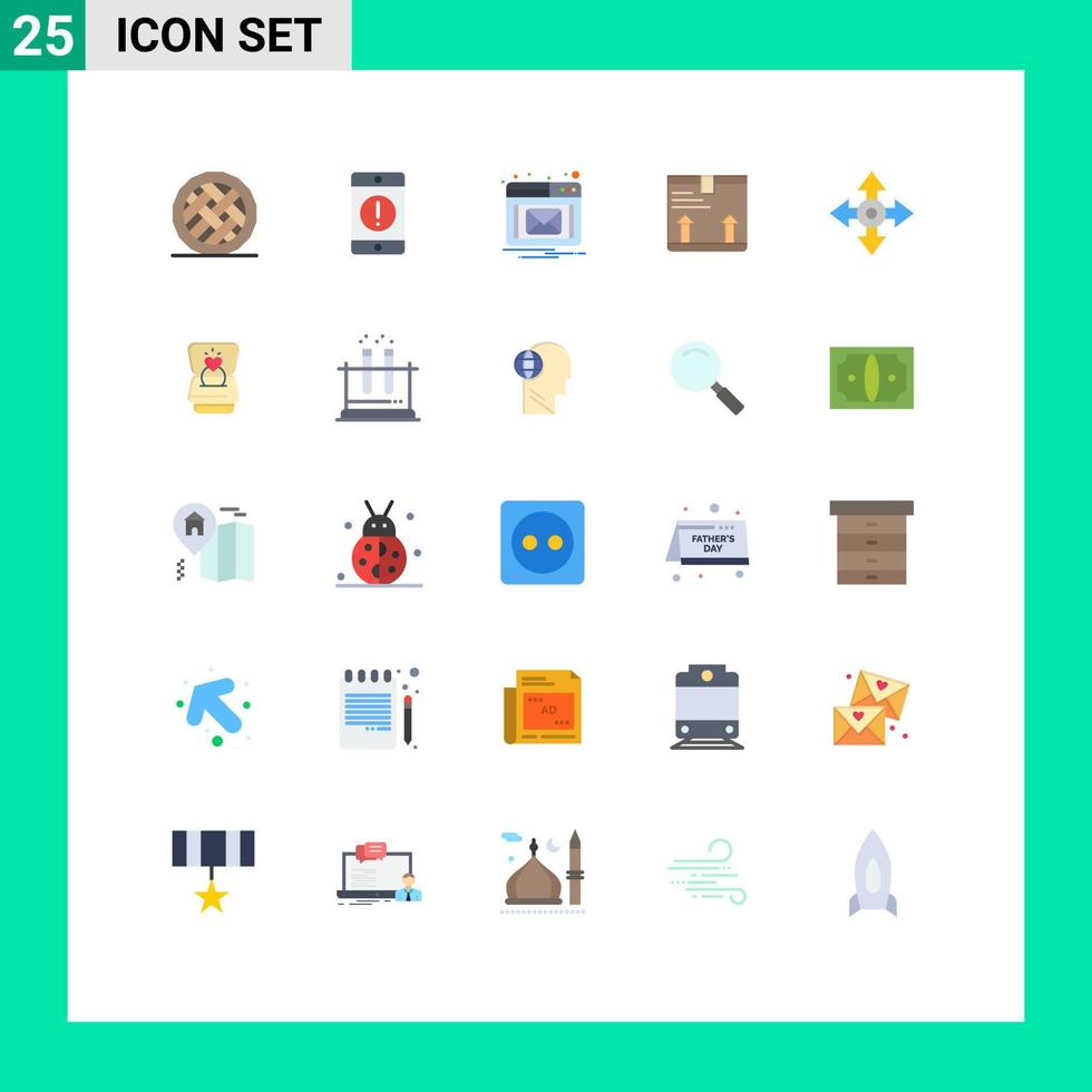 Flat Color Pack of 25 Universal Symbols of arrow arrow error box popup Editable Vector Design Elements