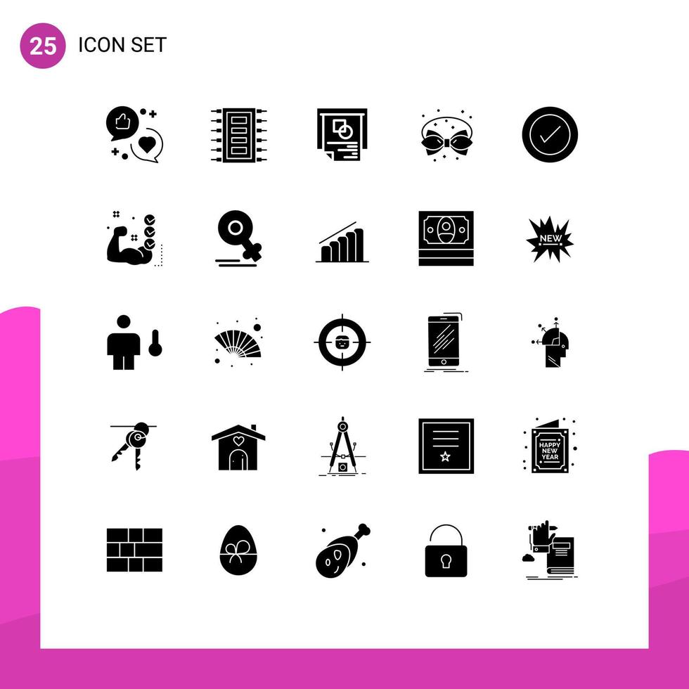 Group of 25 Solid Glyphs Signs and Symbols for decoration bow computer birthday presentation Editable Vector Design Elements