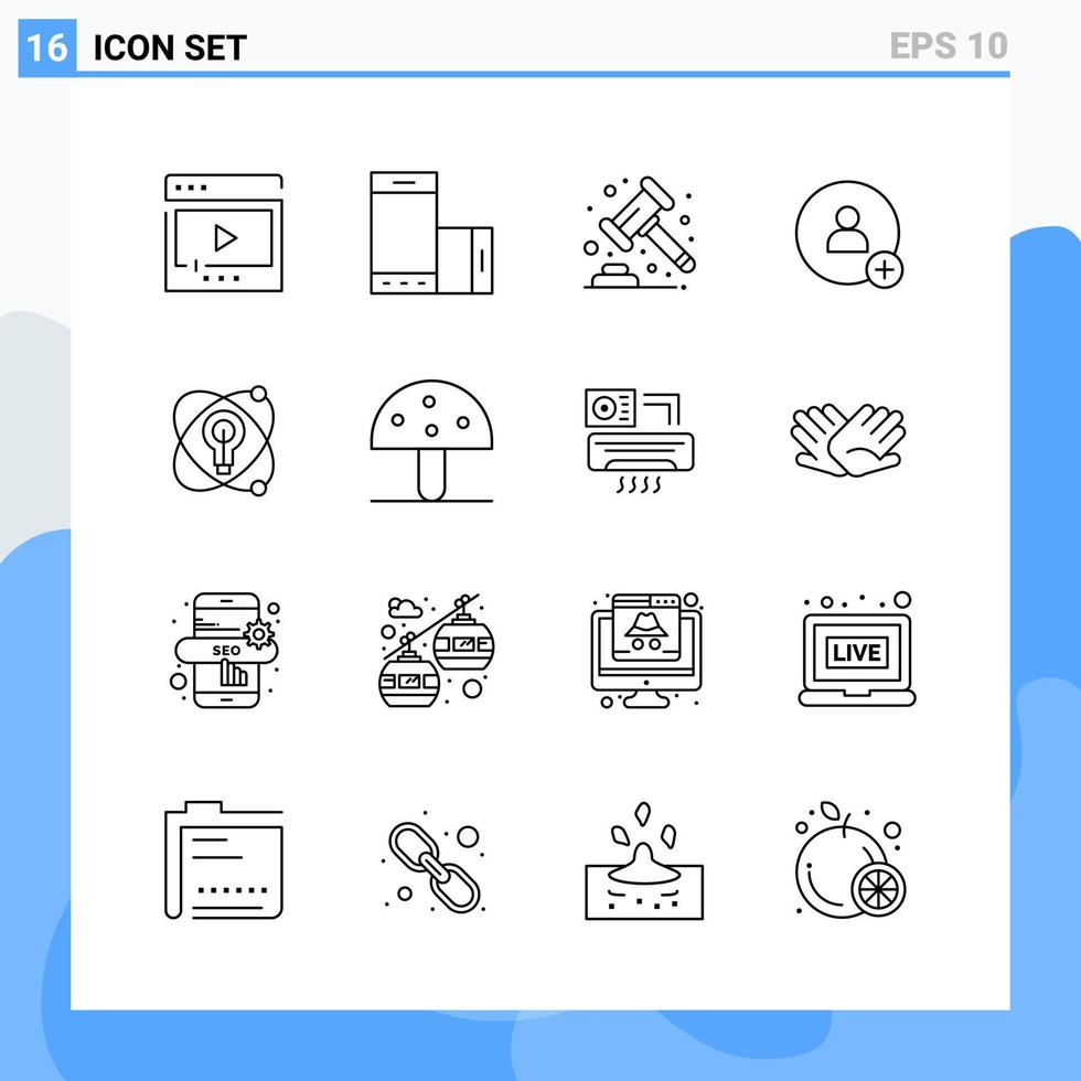 Modern 16 Line style icons Outline Symbols for general use Creative Line Icon Sign Isolated on White Background 16 Icons Pack Creative Black Icon vector background