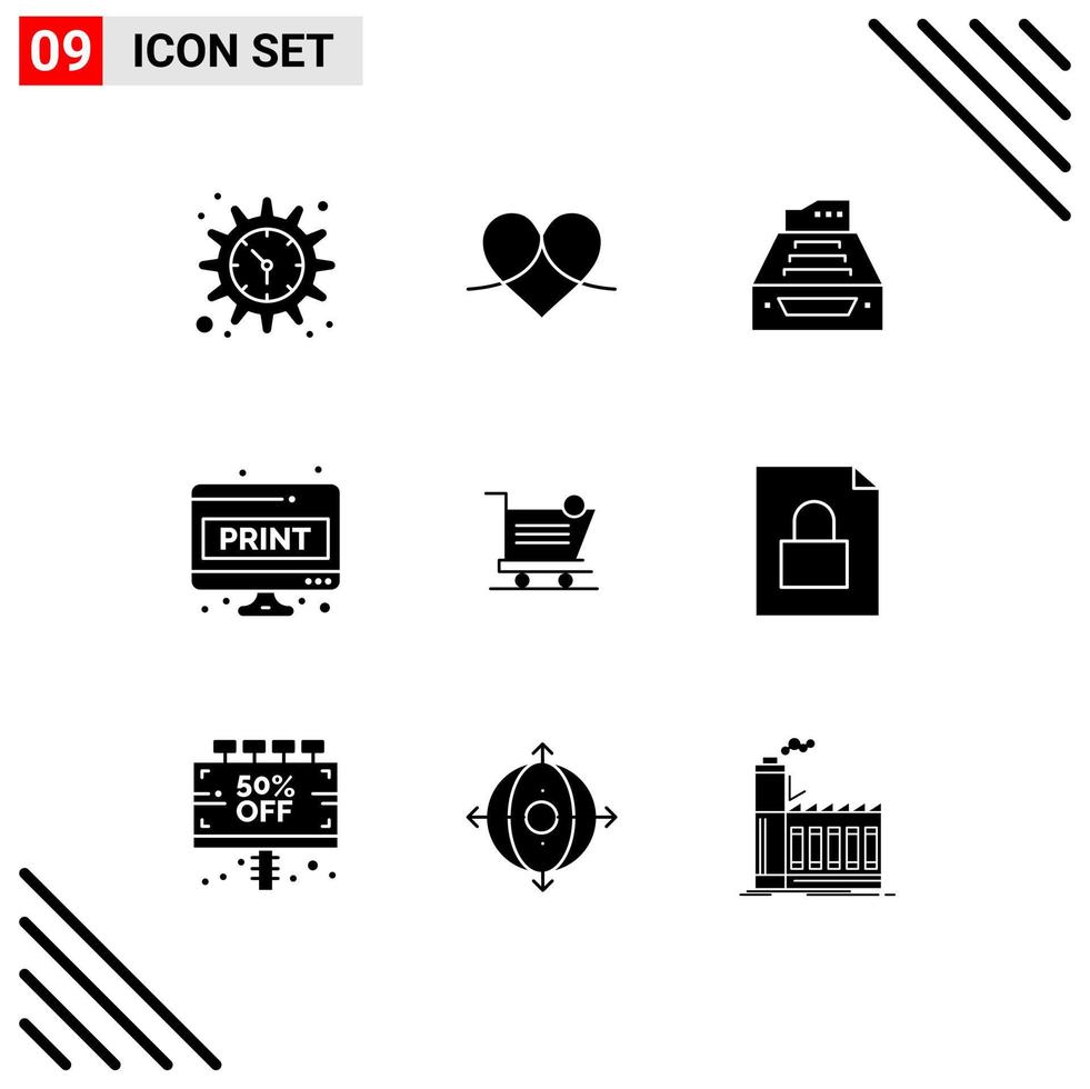 Modern Set of 9 Solid Glyphs Pictograph of doc storage wrapper inbox data Editable Vector Design Elements