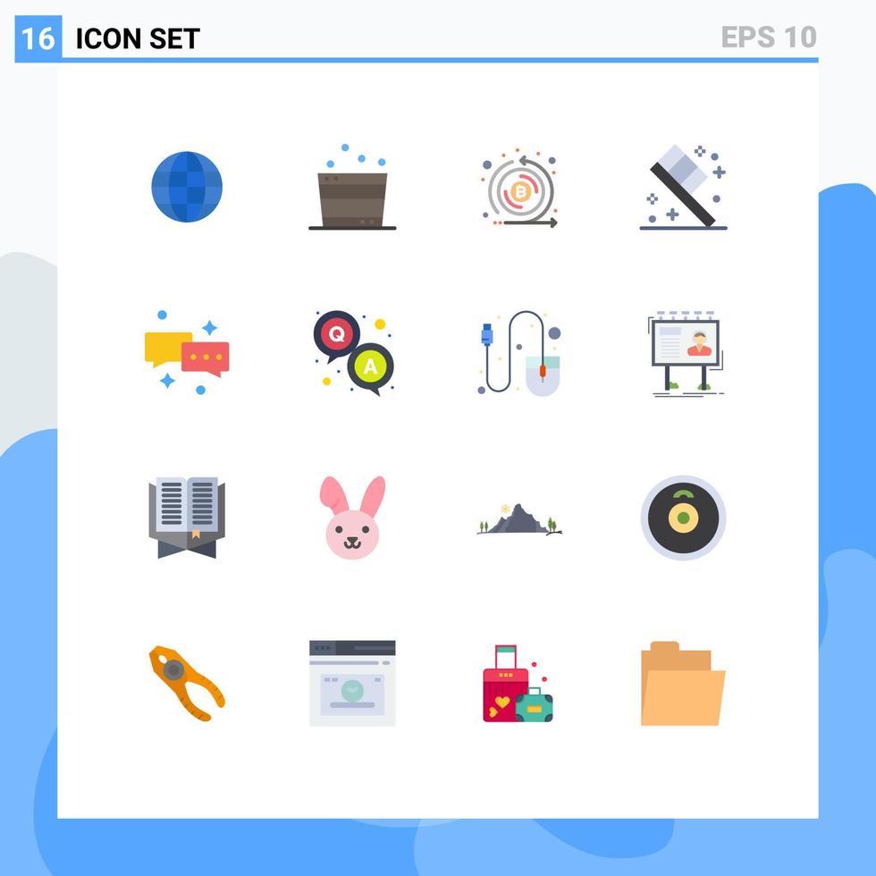 Editable Vector Line Pack of 16 Simple Flat Colors of mail chat coin room toothbrush Editable Pack of Creative Vector Design Elements