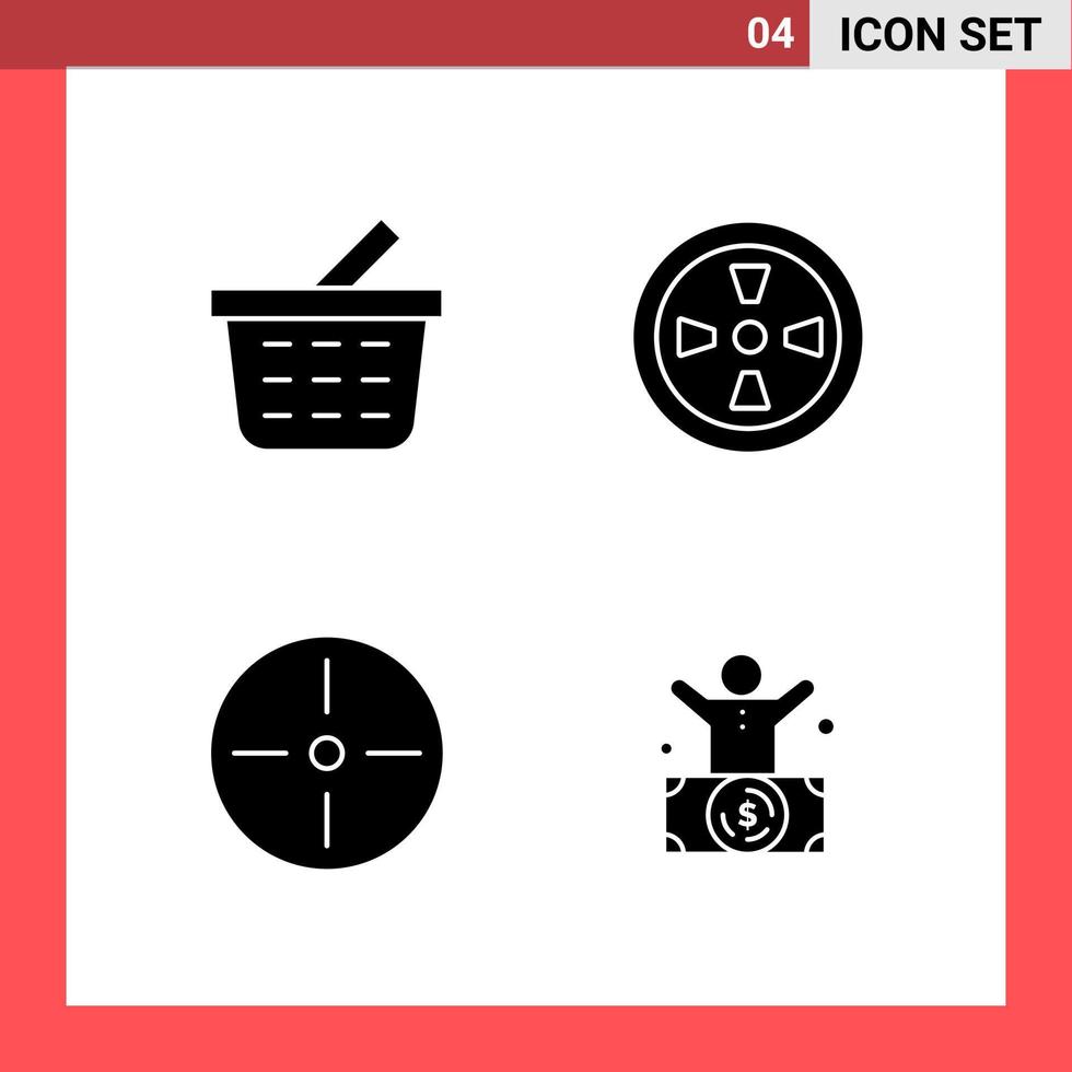 4 Icon Pack Solid Style Glyph Symbols on White Background Simple Signs for general designing Creative Black Icon vector background