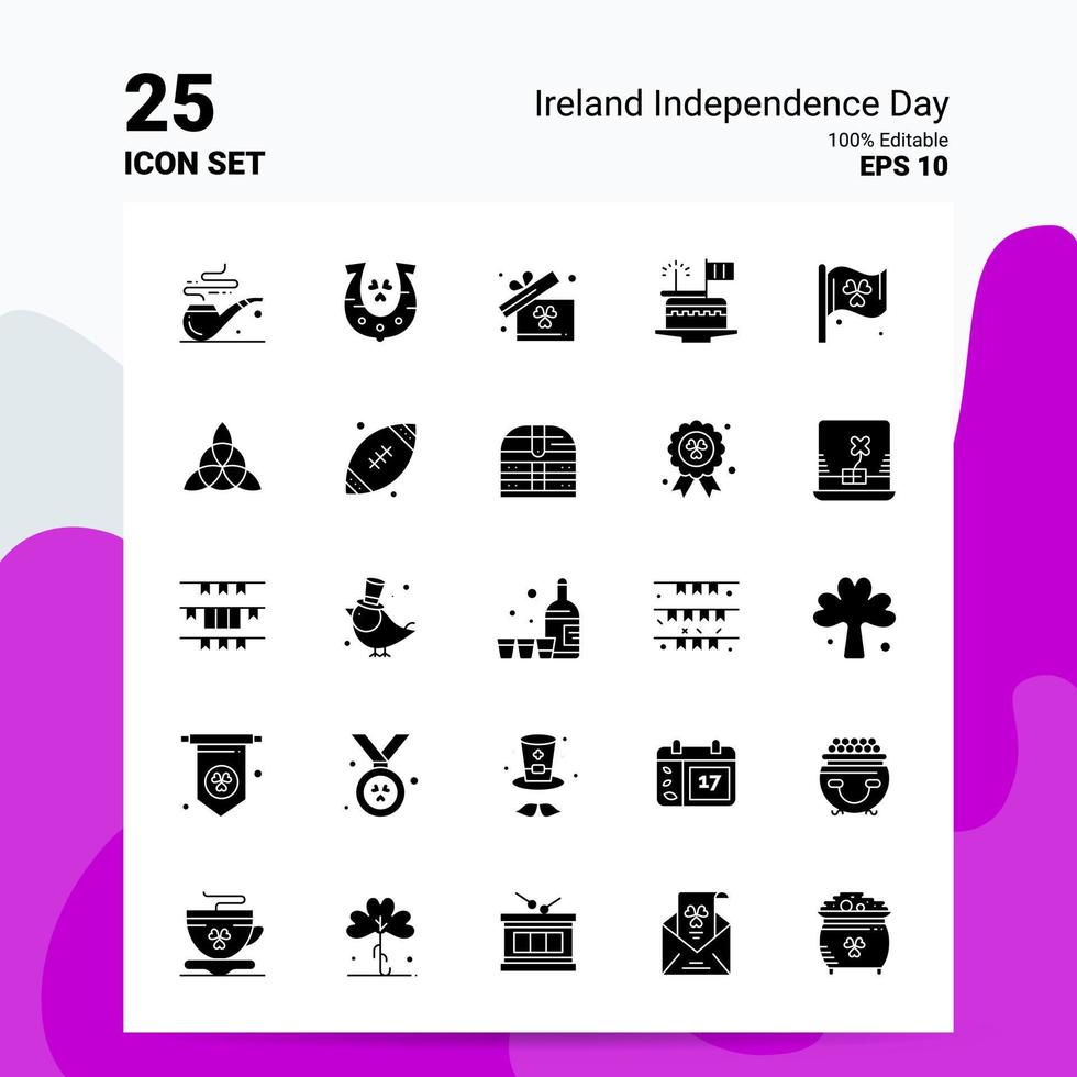 25 conjunto de iconos del día de la independencia de irlanda 100 archivos editables eps 10 ideas de concepto de logotipo de empresa diseño de icono de glifo sólido vector