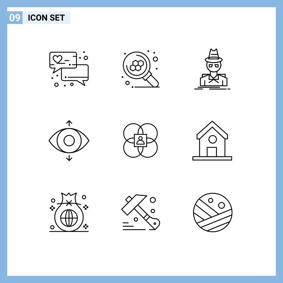 Pack of 9 creative Outlines of human character hacker view eye Editable Vector Design Elements