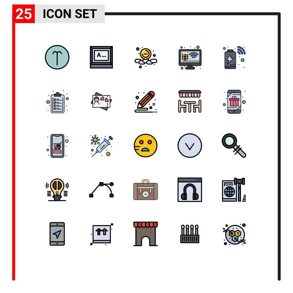 Stock Vector Icon Pack of 25 Line Signs and Symbols for battery monitor growth less growth farming Editable Vector Design Elements